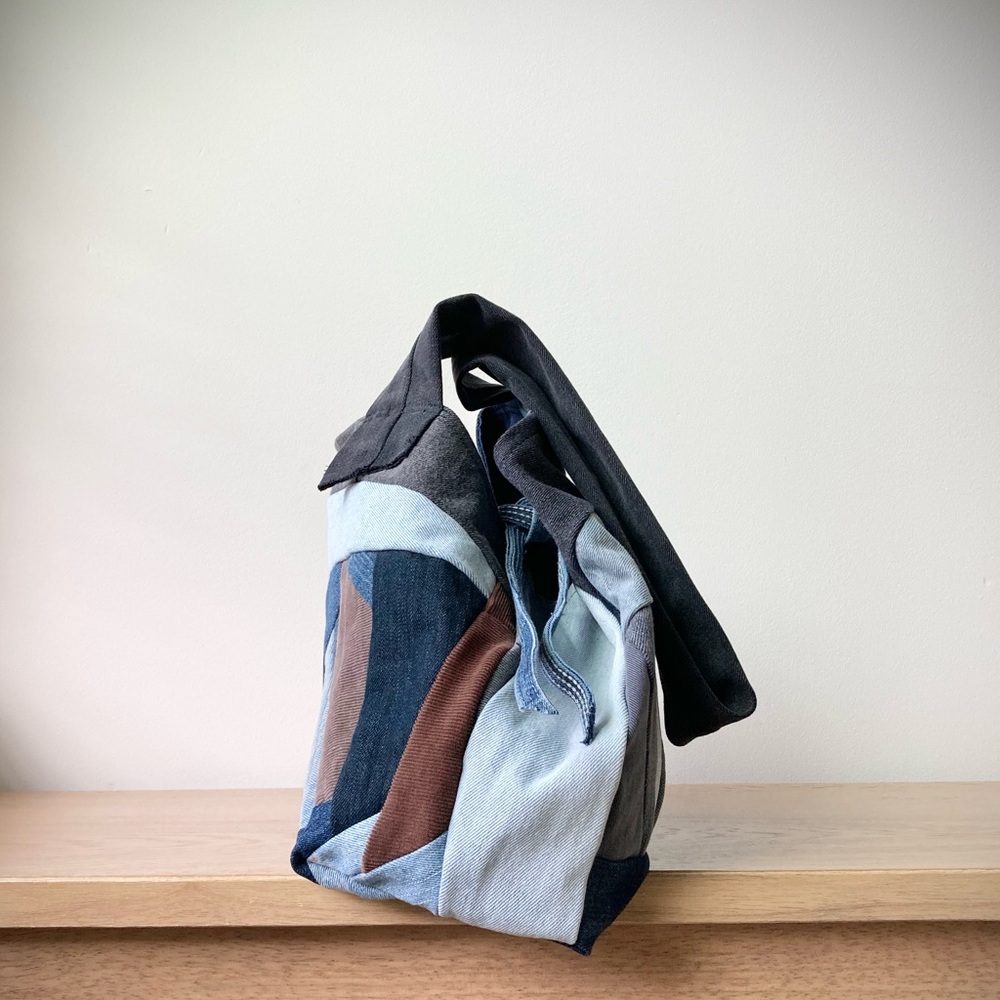 joodito origami japanese boro dumpling shoulder bag patchwork denim jean hobo - Picture 11 of 12